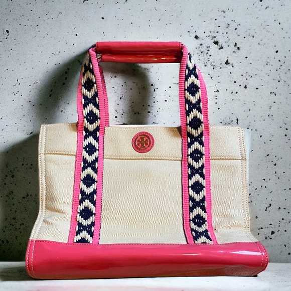 Tory Burch Handbags - Authentic Tory Burch Mini Tory tote Habanero Pepper RARE canvas patent leather